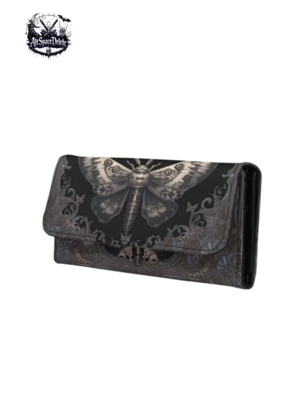 Goth Moth Floral Trifold Wallet PU Leather Slim Clutch Checkbook